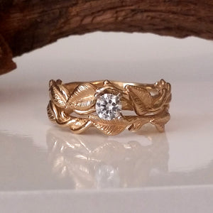 Gold Leaf, Twig and Vine Bridal Set, Hand Sculpted Twig with Leaves and Vines Wedding Set by Dawn Vertrees