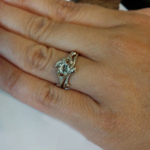 Twig Engagement Ring Set, Faceted Gemstone Branch Bridal ring, Custom Made-to-Order, Gold, Twig Wedding ring Set Hand Sculpted