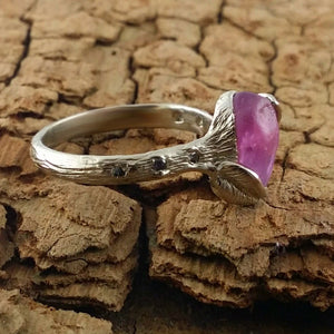 Purple Sapphire Twig Engagement Ring, White Gold Sapphire Promise Ring, Gifts for Her, Hand Sculpted by Dawn