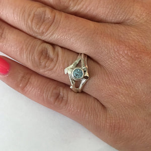 Twig Style Solitaire Ring, Blue Aquamarine Wedding Ring, Beautiful Alternative Wedding Ring, Branch, Nature, Tree Style by Dawn Vertrees