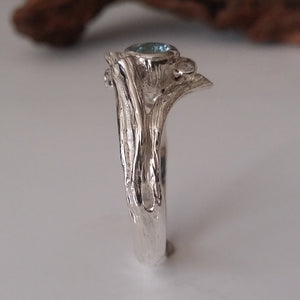 Twig Style Solitaire Ring, Blue Aquamarine Wedding Ring, Beautiful Alternative Wedding Ring, Branch, Nature, Tree Style by Dawn Vertrees
