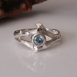 Twig Style Solitaire Ring, Blue Aquamarine Wedding Ring, Beautiful Alternative Wedding Ring, Branch, Nature, Tree Style by Dawn Vertrees