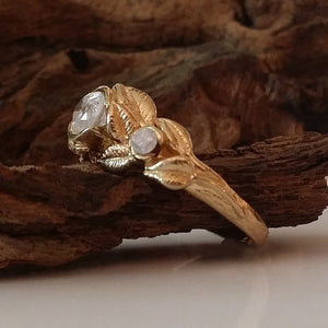 Leaves Engagement Ring - 14K or 18k Gold and Diamond Engagement Ring, 3 Stone Ring, Three Stone Ring, Engagement Ring, Leaf Ring, by Dawn