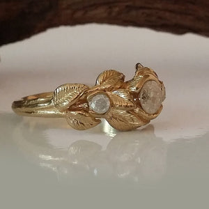 Leaves Engagement Ring - 14K or 18k Gold and Diamond Engagement Ring, 3 Stone Ring, Three Stone Ring, Engagement Ring, Leaf Ring, by Dawn