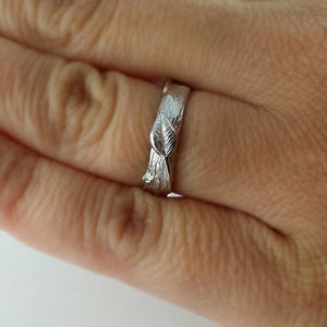 Twig Wedding Band with Leaves in Silver, Gold or Platinum, Hand Sculpted by Dawn Vertrees
