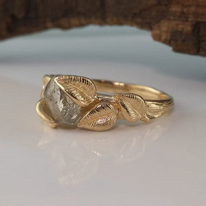 Leaf Engagement Ring, 14K Yellow Gold, Rough Diamond Engagement Ring, Engagement Rings by Dawn Vertrees