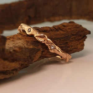 Scattered Diamond Leaf and Twig Wedding Band,14k, 18, Gold Diamond Twig Band with Scattered Diamonds by Dawn Vertrees