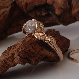 14K Yellow Gold, Raw Diamond Engagement Ring with Band - Diamond Wedding Ring Set Jewelry by Dawn Vertrees