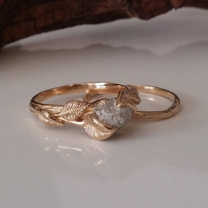 14K Yellow Gold, Raw Diamond Engagement Ring with Band - Diamond Wedding Ring Set Jewelry by Dawn Vertrees
