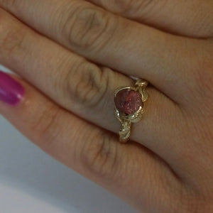 Leaves Engagement Ring - 14K Yellow Gold and Raw Ruby Engagement Ring, Rough Uncut Ruby, 14k Cocktail or Statement Ring by Dawn