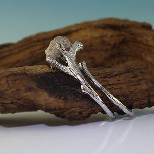 18k Twig Engagement Ring, Raw Uncut Diamond Branch Bridal Set, 18k White Gold, Hand Sculpted by Dawn Vertrees