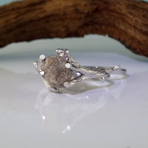 18k Twig Engagement Ring, Raw Uncut Diamond Branch Bridal Set, 18k White Gold, Hand Sculpted by Dawn Vertrees