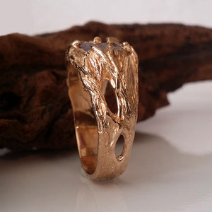 Raw Gemstone Mens Wedding Band in Gold, Raw Diamond, Sapphire or Ruby, One-of-a-kind hand sculpted Mens Twig Wedding Band by Dawn Vertrees