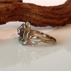 Rose Engagement Ring, Gold, Flower Engagement Ring, Sapphire, Diamond Engagement Ring, Hand Sculpted Engagement Ring by Dawn Vertrees