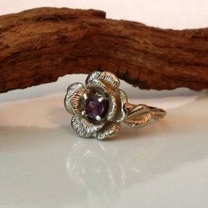 Rose Engagement Ring, Gold, Flower Engagement Ring, Sapphire, Diamond Engagement Ring, Hand Sculpted Engagement Ring by Dawn Vertrees