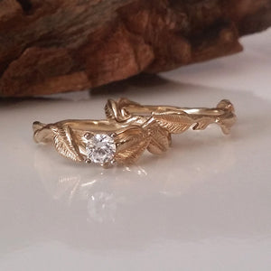 Gold Leaf, Twig and Vine Bridal Set, Hand Sculpted Twig with Leaves and Vines Wedding Set by Dawn Vertrees