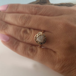 2 Carat Rough Diamond Halo Engagement Ring, 14k Yellow Gold One of a kind by Dawn Vertrees