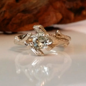Twig Engagement Ring Set, Faceted Gemstone Branch Bridal ring, Custom Made-to-Order, Gold, Twig Wedding ring Set Hand Sculpted
