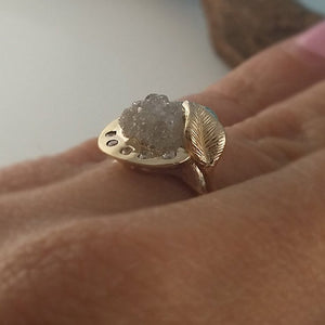 2 Carat Rough Diamond Halo Engagement Ring, 14k Yellow Gold One of a kind by Dawn Vertrees
