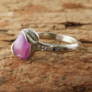 Purple Sapphire Twig Engagement Ring, White Gold Sapphire Promise Ring, Gifts for Her, Hand Sculpted by Dawn