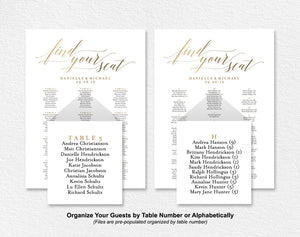 Gold Wedding Seating Chart, Seating Chart Printable, Seating Chart Template, Seating Board, Wedding Sign, PDF Instant Download #BPB324_52