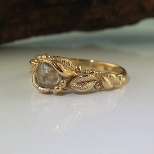 Rough Dodecahedron Diamond, Leaf and Pebble Collection, One-of-a-Kind Hand Sculpted Engagement, Wedding Ring by Dawn Vertrees