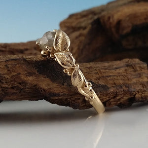 Rough Dodecahedron Diamond, Leaf and Pebble Collection, One-of-a-Kind Hand Sculpted Engagement, Wedding Ring by Dawn Vertrees