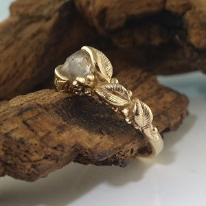 Rough Dodecahedron Diamond, Leaf and Pebble Collection, One-of-a-Kind Hand Sculpted Engagement, Wedding Ring by Dawn Vertrees