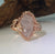 Leaf and Pebble Collection, Raw Rough Morganite One-of-a-Kind Hand Sculpted with Three Rough Diamonds in Gold