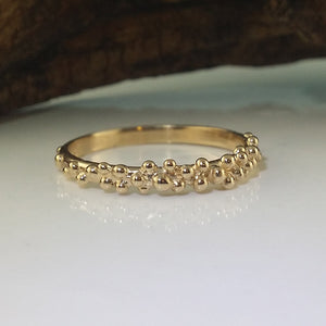 New Leaf and Pebble Wedding Band, Hand Sculpted, Gold Stacking Wedding Band  by Dawn Vertrees