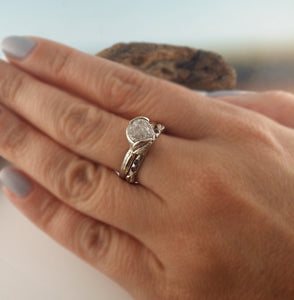 Leaf Engagement Ring - Rough Diamond Bridal Set, Unique Engagement Ring, Rough White Silvery Diamond Ring, Gemstone Band by Dawn Vertrees