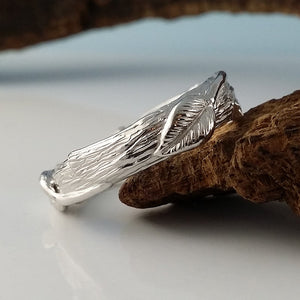 Twig Wedding Band with Leaves in Silver, Gold or Platinum, Hand Sculpted by Dawn Vertrees