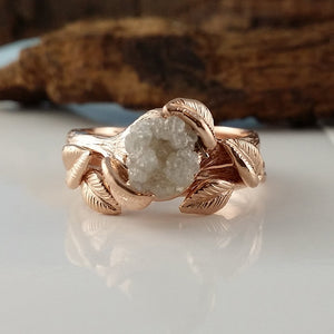 Leaf Bridal Set, 14K Rose Gold, Raw Uncut Rough Diamond Engagement Ring, Bridal Set, Engagement Rings by Dawn Vertrees