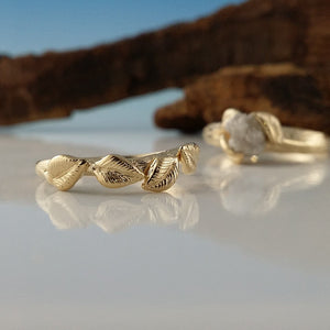 Leaf Bridal Set in 14K Gold, Raw Uncut Rough Diamond Engagement Ring, by Dawn Vertrees