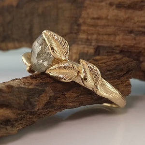 Leaf Engagement Ring, 14K Yellow Gold, Rough Diamond Engagement Ring, Engagement Rings by Dawn Vertrees
