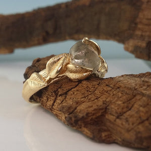 Leaf Engagement Ring, 14K Yellow Gold, Rough Diamond Engagement Ring, Engagement Rings by Dawn Vertrees