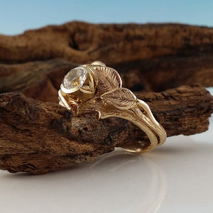 Interlocking Moissanite Leaf and Twig Wedding Set, Leaf Bridal, Engagement or Anniversary Ring, 14k Gold by Dawn Vertrees