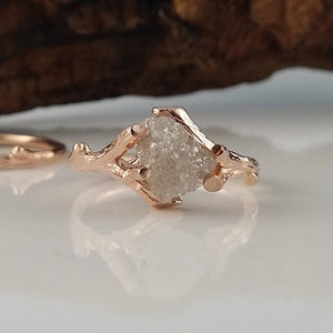 Raw Uncut Twig Diamond Engagement Ring Set, Diamond Wedding Ring, 14k Rose Gold (shown) Rings, Bridal Ring Set by Dawn Vertrees