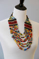 Trade beads, African beads ,African tribal beads, Glass beads and Genuine leather Multi-strand Statement  Necklace