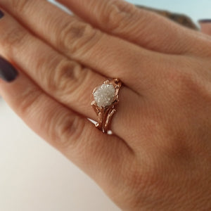 Rose Gold Twig Bridal Set with Raw Uncut White Diamond, Made-to-Order, Diamond Wedding Ring Set Hand Sculpted by Dawn Vertrees Jewelry