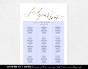 Gold Wedding Seating Chart, Seating Chart Printable, Seating Chart Template, Seating Board, Wedding Sign, PDF Instant Download #BPB324_52