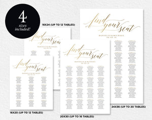 Gold Wedding Seating Chart, Seating Chart Printable, Seating Chart Template, Seating Board, Wedding Sign, PDF Instant Download #BPB324_52