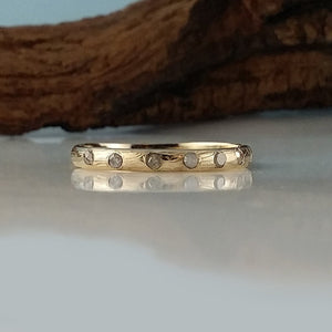 14k Yellow Gold Stackable Diamond Twig Wedding Band, 8 Diamonds Wedding Band hand sculpted by Dawn Vertrees