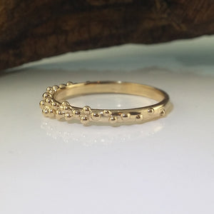 New Leaf and Pebble Wedding Band, Hand Sculpted, Gold Stacking Wedding Band  by Dawn Vertrees