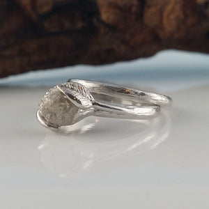 Twig Engagement Ring, Hand Sculpted 14k White Gold Rough Diamond Bridal Set, Cruelty Free, Hand Sculpted Rings by Dawn Vertrees Jewelry