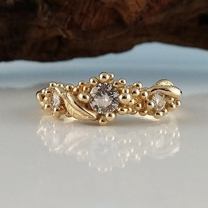 ON HOLD , do not purchase - New Moissanite Leaf Design by Dawn Vertrees, Hand Sculpted with 3 Moissanite Diamonds Engagement Ring in Gold