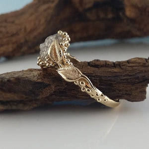 Rough Uncut Diamond, Leaf and Pebble Collection, One-of-a-Kind Hand Sculpted Stacking Engagement, Wedding Ring by Dawn Vertrees