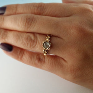 Rough Dodecahedron Diamond, Leaf and Pebble Collection, One-of-a-Kind Hand Sculpted Engagement, Wedding Ring by Dawn Vertrees