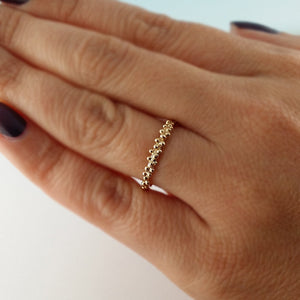 New Leaf and Pebble Wedding Band, Hand Sculpted, Gold Stacking Wedding Band  by Dawn Vertrees