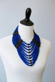 Multistrand Glass beads Necklace with Genuine Ebony Wood- blue